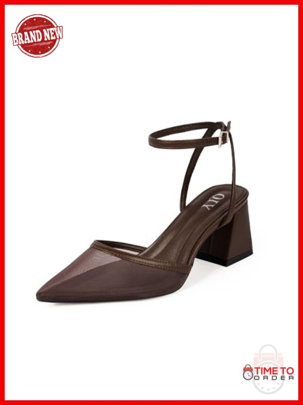 Closed Toe Chunky Heel Pumps for Women - Pointed Toe Mesh Ankle Strap Heels